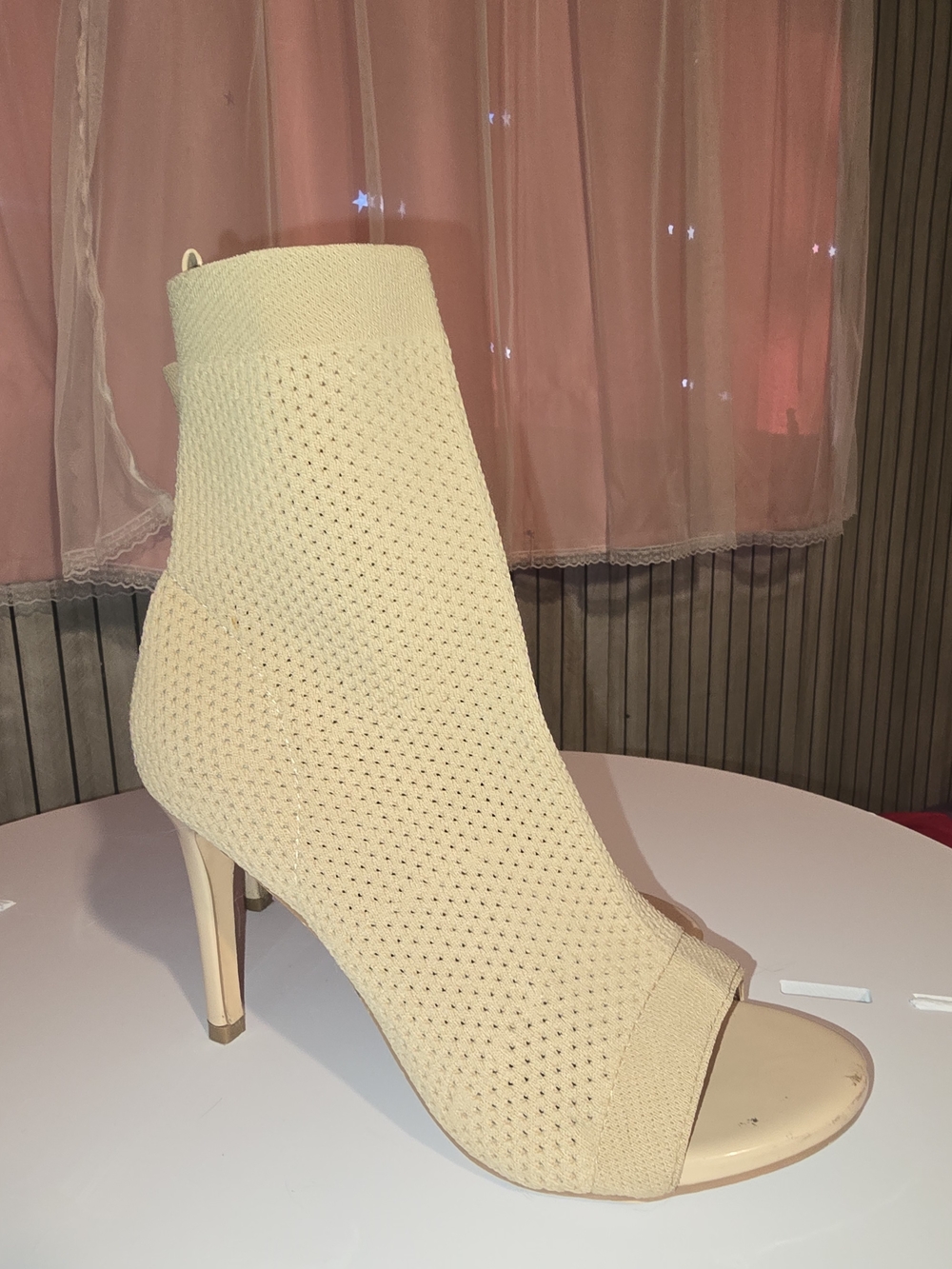 Catherine Malandrino Cream Open-Toe Knit Ankle Boot